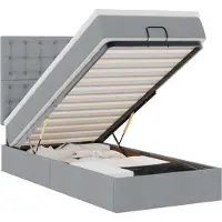 vidaXL Bed poef met matras en LED's 90x200 cm stof lichtgrijs
