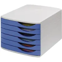 Atlanta ladebox, 6 vlakke schuiflades gesloten, A4, polystyreen, grijs/blauw