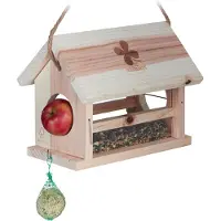 Relaxdays voedertafel hangend - met vetbolhouder en appelhouder - tuinvogels - kleine vogels