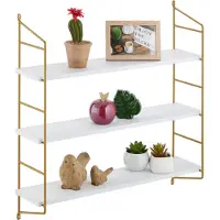 Relaxdays wandrek hangend - 3 planken - wandplank decoratie - hangendrek - zwevend - goud
