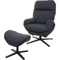 Mendler Relaxfauteuil + hocker -L12, TV-fauteuil schommelstoel, draaifunctie, metaal stof/textiel ~ donkergrijs