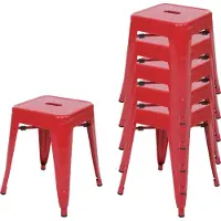 MCW Set van 6 krukken -A73, metalen kruk zitkruk, metalen industrieel ontwerp stapelbaar ~ rood