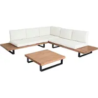 Mendler Tuinset -H54, zitgroep, loungeset, Spun Poly, acaciahout, MVG, aluminium ~ lichtbruin, kussens crèmewit
