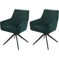 Mendler Set van 2 eetkamerstoelen -L91, keukenstoel draaibare armleuning auto positie stof MVG ~ groen
