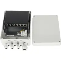 Pulsar S64H 100 Mbit switch in een IP56 outdoor behuizing, met 2x uplink poorten en 4x PoE+ poorten