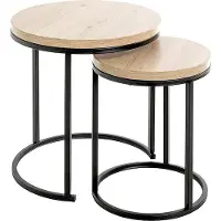 Haku bijzettafel, set van 2, rond, stalen buis, poedercoating, decor licht eiken, zwart