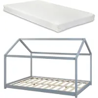 En.casa Kinderbed Cerro huisbed met matras 120x200 cm grijs