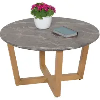 Mendler Salontafel -M61, bijzettafel sofatafel, massief hout HDF laminaat melamine Ø80cm, marmer/steen look, licht gekleurd frame