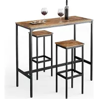 Vicco Fyrk Bartafel set – 120 x 50 cm met 2 barkrukken Antiek hout