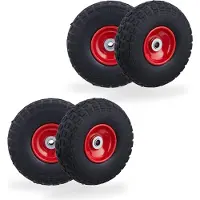 Relaxdays steekwagenwiel - set van 4 - 4.10/3.50-4 - skelterwiel - massief rubber - 16 mm - zwart-rood