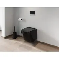 Vente-unique Zwarte glanzende hang-wc van keramiek zonder rand - JAVOINE