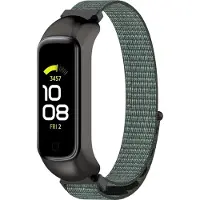 Strap-it Nylon Smartwatch bandje - Geschikt voor Samsung Galaxy Fit 2 nylon bandje - grijs-groen - Horlogeband / Polsband / Armband