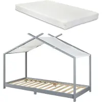 En.casa Kinderbed Brome huisbed met matras 90x200 cm grijs en wit []
