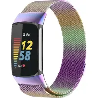 Strap-it Milanees Smartwatch bandje - Geschikt voor Fitbit Charge 5 Milanese band - regenboog - Horlogeband / Polsband / Armband