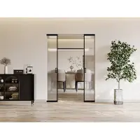 Vente-unique Dubbele schuifdeur met klamplaagsysteem - Aluminium en gehard matglas - 2 x H205 x L83 cm - LINCI II