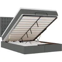 vidaXL Ottoman bed met matras en LED's 140x200cm stof donkergrijs