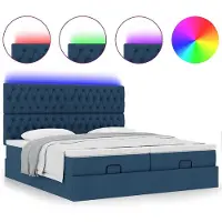 vidaXL Ottoman bed met matrassen en LED's 200x200cm stof blauw
