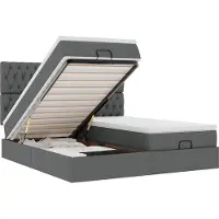 vidaXL Ottoman bed met matrassen en LED's 200x200cm stof donkergrijs