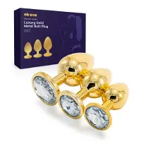 Ohyes Metaal Gouden Buttplug set voor mannen en vrouwen - Valentijn Cadeau - 3 delige Anal Plug set - Wit