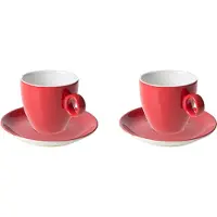 Maastricht porselein - Koffie kop en schotel - 2 stuks - 17 cl - Rood - Porselein - Koffiekopjes