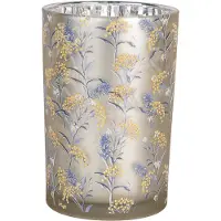Clayre & Eef Theelichthouder Ø 12x18 cm Grijs Glas Bloemen