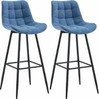 CLP Dartford Set van 2 barkrukken - Met rugleuning - Met voetsteun - Metalen frame - blauw Stof