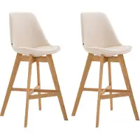 CLP Set van 2 barkrukken Cannes, bekleed met kunstleer, met rugleuning en voetsteun | Kleur: crème, frame: naturel