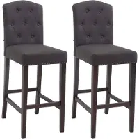 CLP Set van 2 barkrukken Louise, met beklede zitting en houten frame | Kleur: donkergrijs, frame: antiek