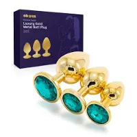 Ohyes Metaal Gouden Buttplug set voor mannen en vrouwen - Valentijn Cadeau - 3 delige Anal Plug set - Groen