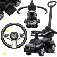 Sun baby Mercedes C-Class Kindervoertuig 4in1, loopauto met Claxon, Opbergruimte, Voetsteun, Duwstang, tot 2 jaar, max 27 kg, baby ride on (Zwart)