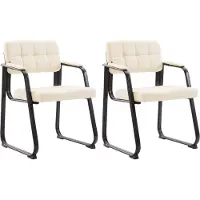 CLP Canada B Set van 2 eetkamerstoelen - met armleuning - Zwart Frame - Kunstleer - creme