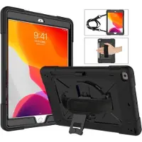 Eforyou Geschikt voor iPad 10.2 (2019 / 2020) handstrap hoes armor case met nekkoord - Zwart