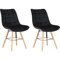 CLP Leni Set van 2 Stoelen - Zonder armleuning - Hout frame - Fluweel - zwart