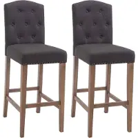 CLP Set van 2 barkrukken Louise, met beklede zitting en houten frame | Kleur: donkergrijs, frame: antiek licht