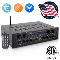 Pyle Bluetooth Versterker - Karaoke Draadloze Audioversterker - 4-Kanaals Stereo Audio Thuisbioscoop Luidspreker - Geluid Vermogensontvanger met AUX IN, FM, RCA - Subwoofer Luidsprekers