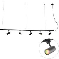 QAZQA Smart hang railsysteem zwart met 5 spots 1-fase incl. Wifi GU10 - Iconic Jeana