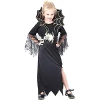 Vegaoo Halloween heksen kostuum met spinnen voor meisjes - Verkleedkleding - Maat 104/116
