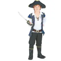 Vegaoo - Blauw en goudkleurig barok piraten kostuum voor jongens
