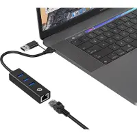 Conceptronic DONN07BA, Adapter, USB3.0 naar RJ45, 3x USB3.0, Type-C, 0.15m, zwart