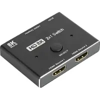 Alcasa HDMI 2.1 splitter Goede verbindingen, 2-weg, richtingsgevoelig, tot 8K, incl. USB-kabel, zwart