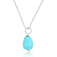 My Bendel - Ketting Zilverkleurig met Blue Howlite Peervormige Hanger - Zilverkleurige Ketting met Blue Howlite Peervormige Hanger - met Luxe Cadeauverpakking | Sieraden Voor Dames