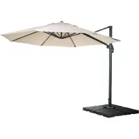 Mendler Zweefparasol -A96, parasol, rond Ø 4m polyester/aluminium 27kg ~ crème met standaard, draaibaar
