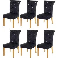 MCW Set van 6 eetkamerstoel -D22, stoel keukenstoel, noppenfluweel ~ zwart, goudkleurige poten