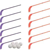 MD Sport MDsport - Unihockey sticks - Floorball sticks - Kunststof hockeysticks - Set van 12 + 6 ballen - Voortgezet onderwijs - Paars / Oranje