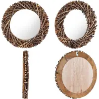 vidaXL Wandspiegel rond 60 cm teakhout