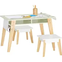 SoBuy Table Enfant + 2 Tabourets Bambou Vert