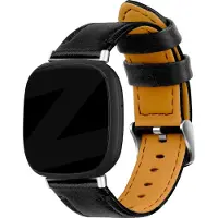 Bandz lederen band geschikt voor Fitbit Versa 3 / Sense - Hoogwaardig leren materiaal smartwatch bandje - Lederen band met gespsluiting - Luxe leren band - bandje leer zwart