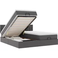 vidaXL Bed poef met matrassen en LED's 160x200cm kunstleer grijs