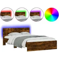 vidaXL Bedframe met hoofdeinde en LED gerookt eikenkleurig 120x190 cm