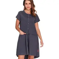 Doctor Nap Katoenen Nachthemd met Knoopjes Borstvoeding Bevallingsjurk TCB.9445 Graphite 36 / S